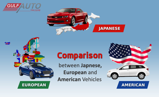 American, European and Japanese cars
